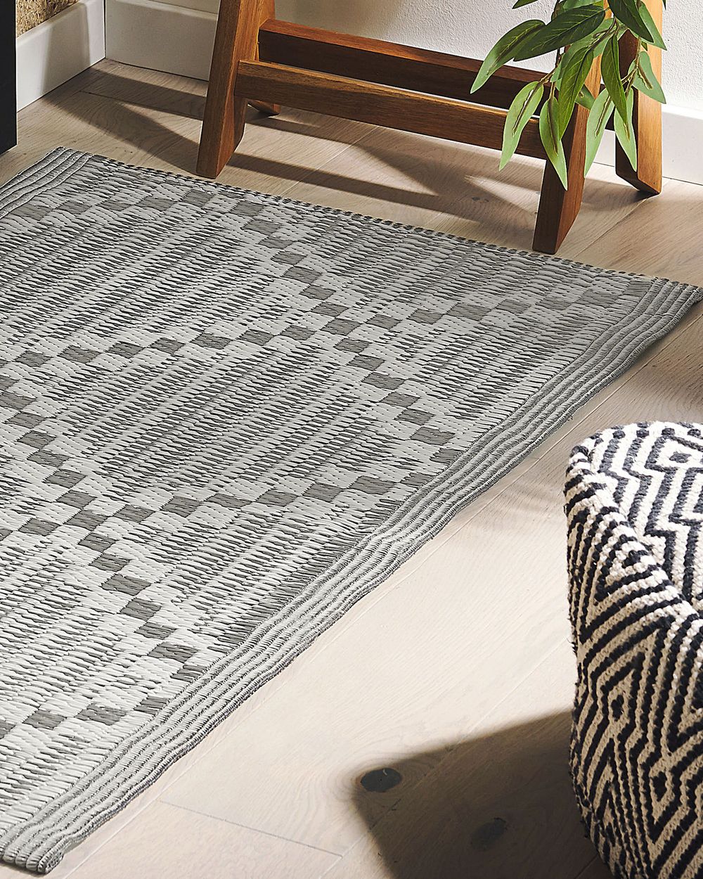 Tappeto per esterni grigio 60 x 105 cm tessuto jacquard patio terrazza soggiorno interno