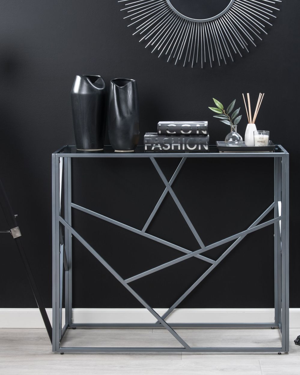 Consolle Piano Vetro Trasparente Struttura Metallo Argento 100 x 40 cm Glam Modern