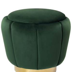 Pouf Velluto Verde Rivestimento Base Dorata ø 43 x 37 cm Poggiapiedi Glamdoratous
