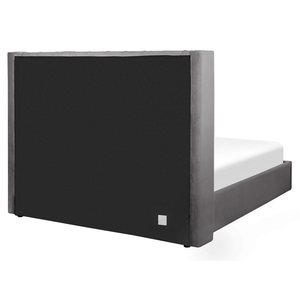 Letto con contenitore in velluto grigio imbottito con testiera alta 160 x 200 cm