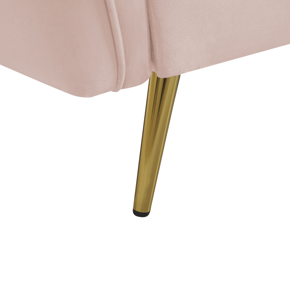 Divano a 3 posti con rivestimento in tessuto di velluto rosa capitonné con gambe dorate