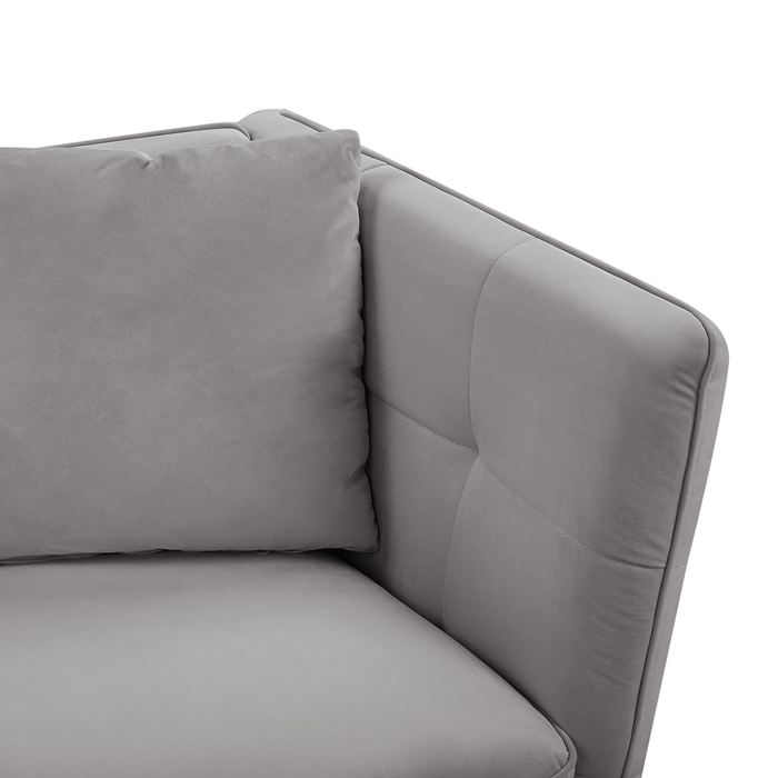 Divano a 3 posti con rivestimento in tessuto di velluto grigio capitonné con gambe dorate