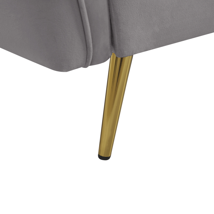 Divano a 3 posti con rivestimento in tessuto di velluto grigio capitonné con gambe dorate