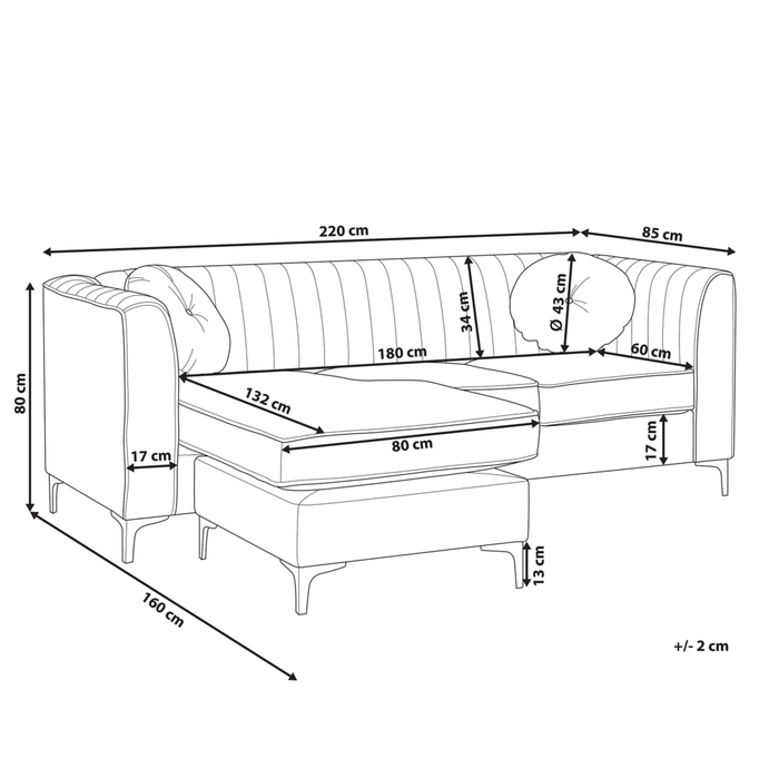Divano Angolare Velluto Blu con Cuscini 3 Persone versione destra Glamour