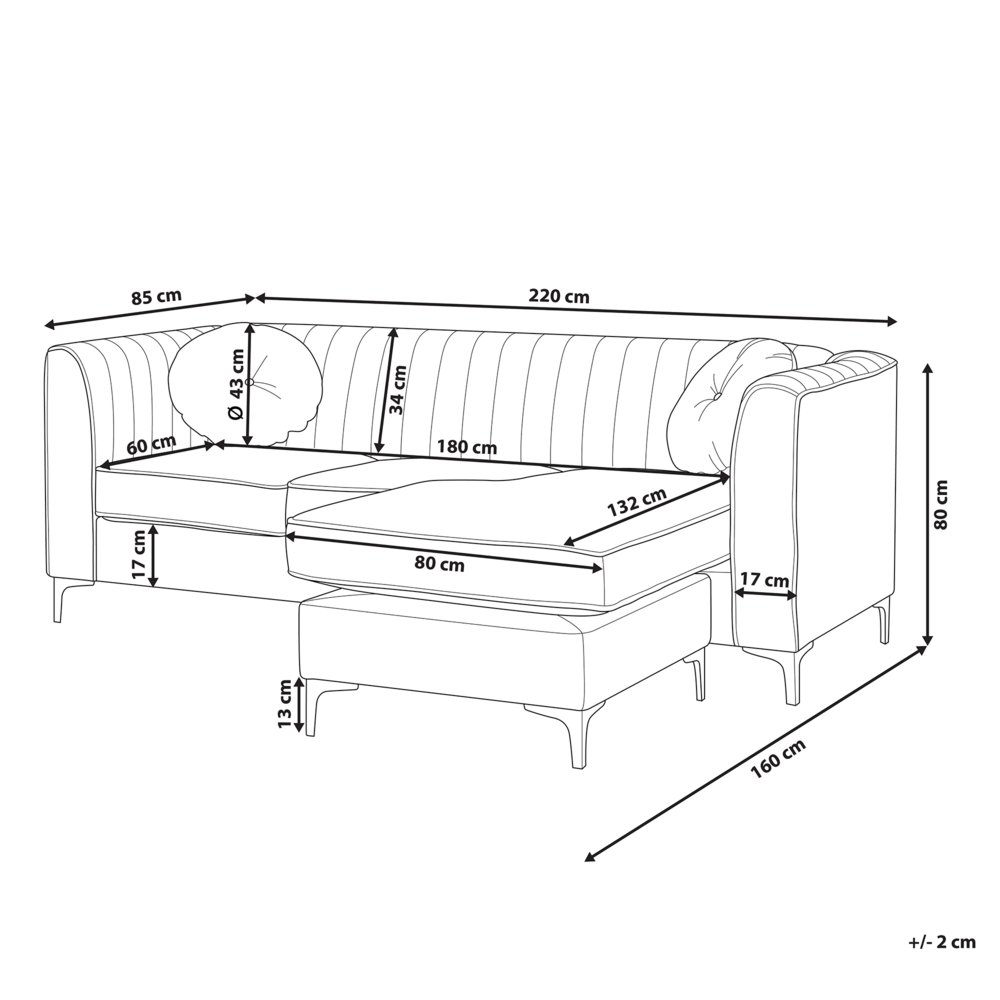 Divano Angolare Velluto Blu con Cuscini 3 Persone versione sinistra Glamour