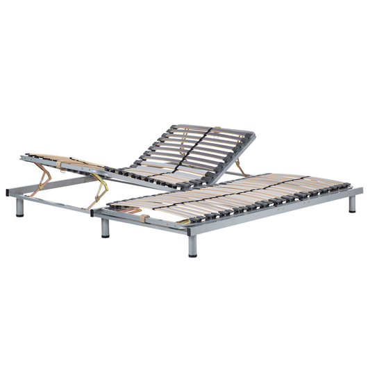Set di 2 basi per letto regolabili manualmente 90 x 200 singole doghe in legno struttura in acciaio Nero con gambe doghe in legno autoportante