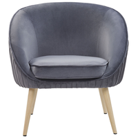 Poltrona Velluto Grigio Braccioli Incassati Gambe In Legno Retrò