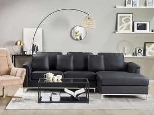 Divano ad angolo imbottito in pelle nera con orientamento a versione sinistra a forma di L
