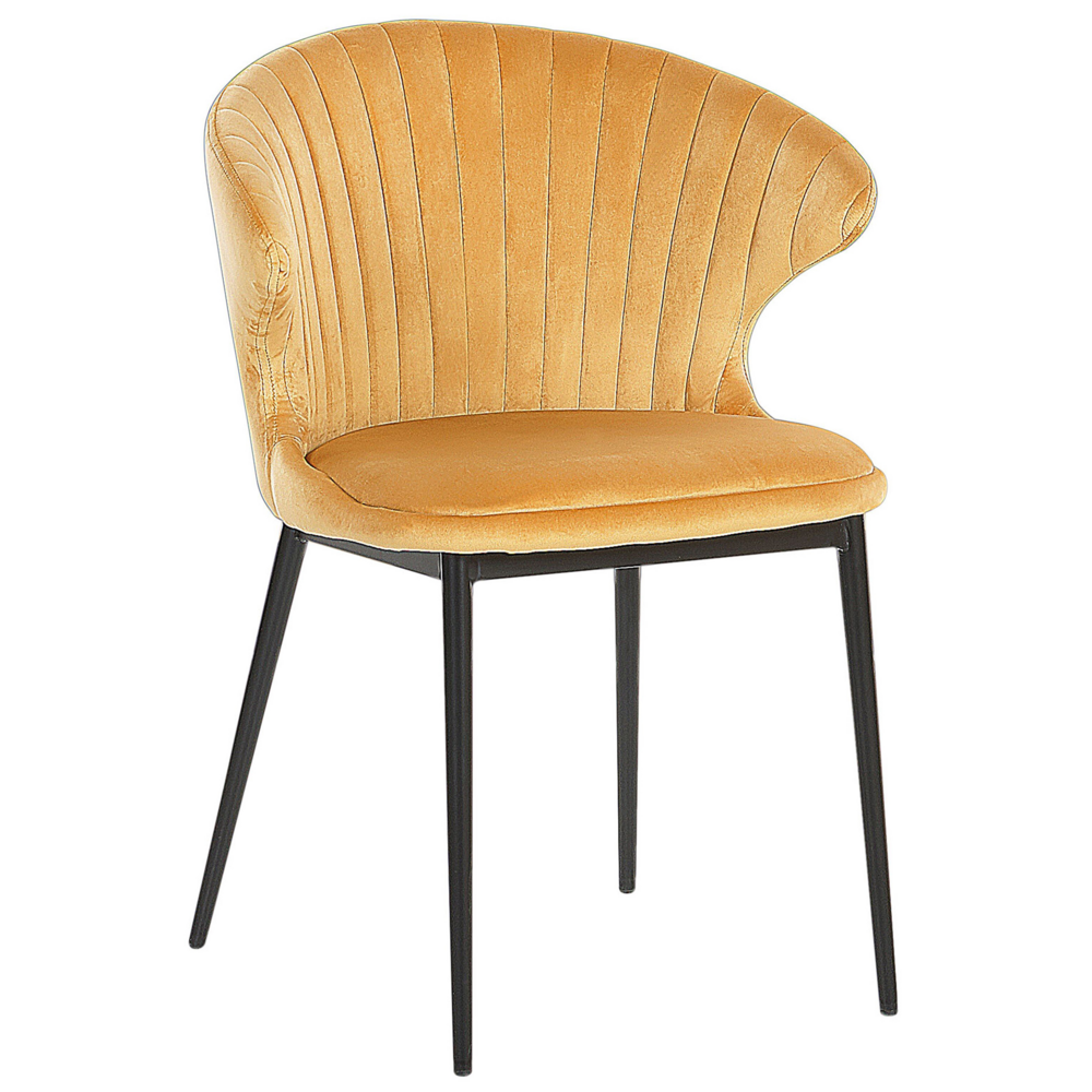 Set di 2 sedie da pranzo con rivestimento in velluto giallo e gambe nere retrò industriale