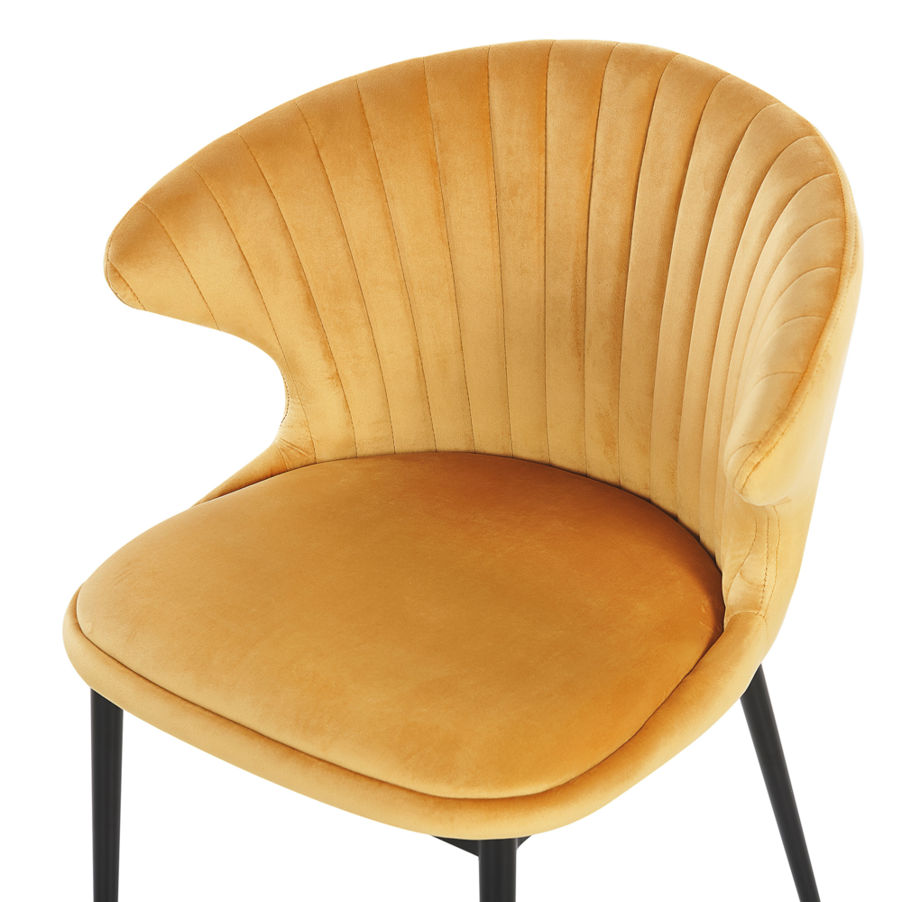Set di 2 sedie da pranzo con rivestimento in velluto giallo e gambe nere retrò industriale