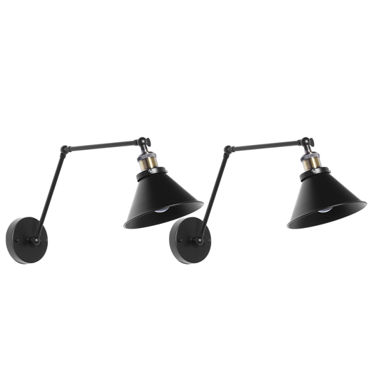 Set di 2 Lampade da Parete applique in Metallo Nero Braccio Orientabile Industriale