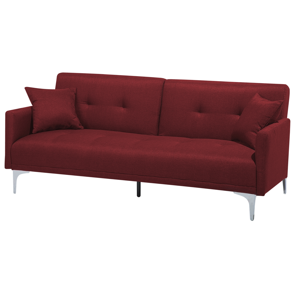 Divano Letto Rosso Scuro 3 Posti Seduta Con Bottoni Click Clack