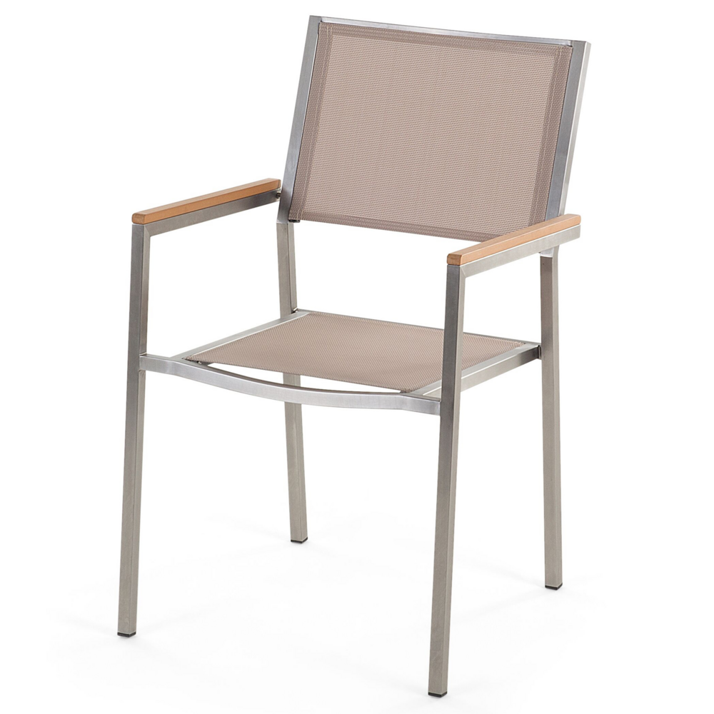 Set da pranzo da giardino con piano in legno di eucalipto chiaro e struttura in acciaio 220 x 100 cm con 8 sedie beige