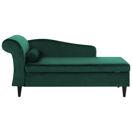 Chaise longue rivestimento in velluto verde con contenitore a versione sinistra con supporto