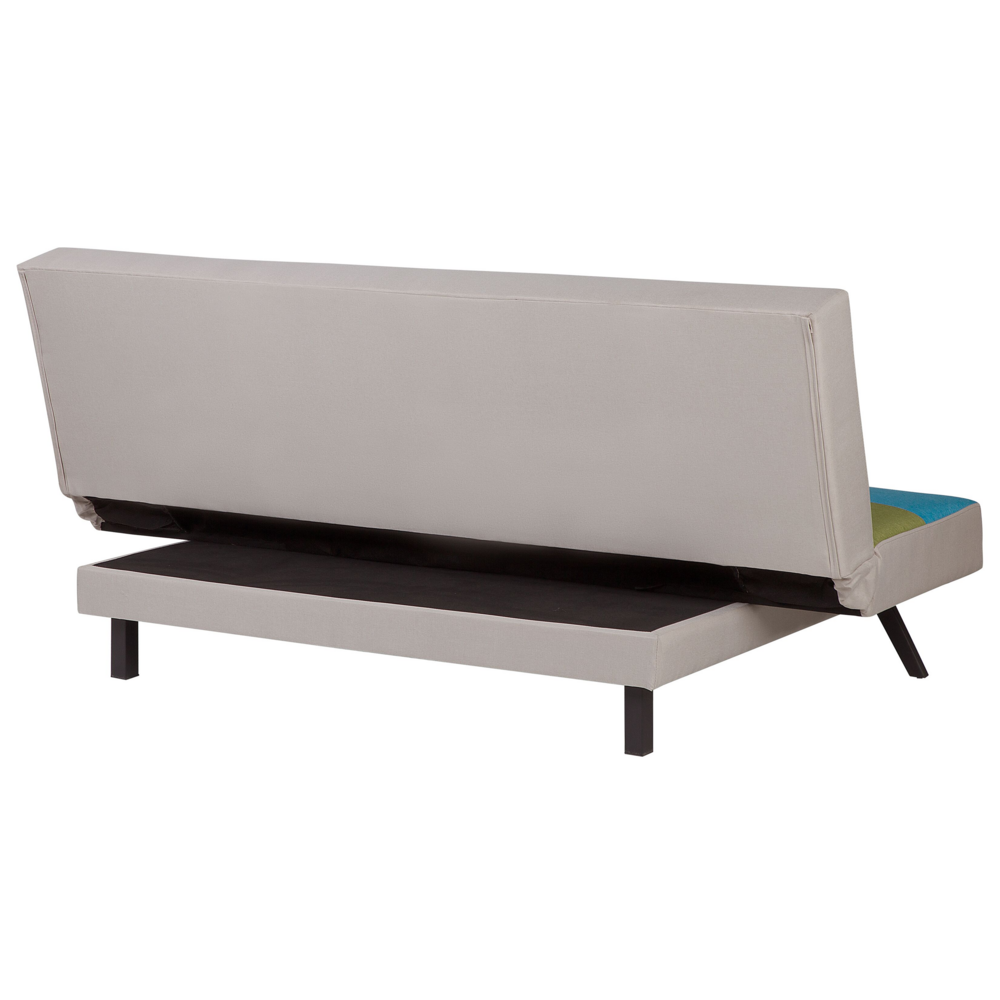 Divano Letto Rivestimento Tessuto Patchwork Multicolore 3 Posti Meccanismo Click Clack