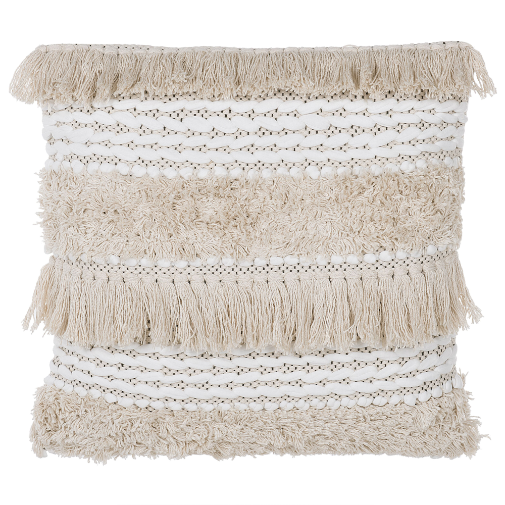 Set di 2 cuscini decorativi motivo a righe beige 45 x 45 cm con nappe Boho Retro Decor accessori