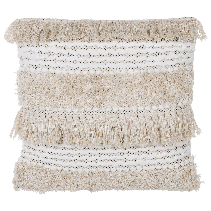 Set di 2 cuscini decorativi motivo a righe beige 45 x 45 cm con nappe Boho Retro Decor accessori