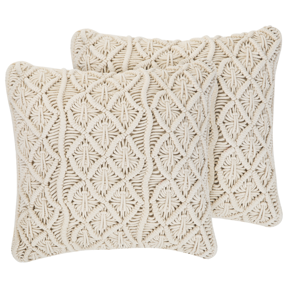 Set di 2 cuscini decorativi in cotone macramè beige chiaro 45 x 45 cm Corda Boho Retro Decor Accessori