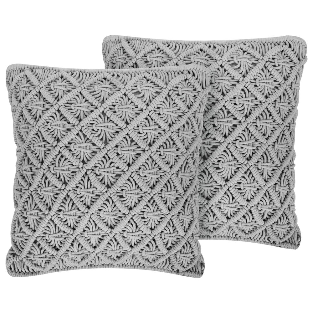 Set di 2 cuscini decorativi in macramè di cotone grigio 45 x 40 cm Corda Boho Retro Decor Accessori