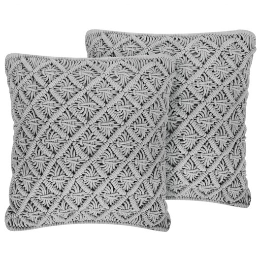 Set di 2 cuscini decorativi in macramè di cotone grigio 45 x 40 cm Corda Boho Retro Decor Accessori