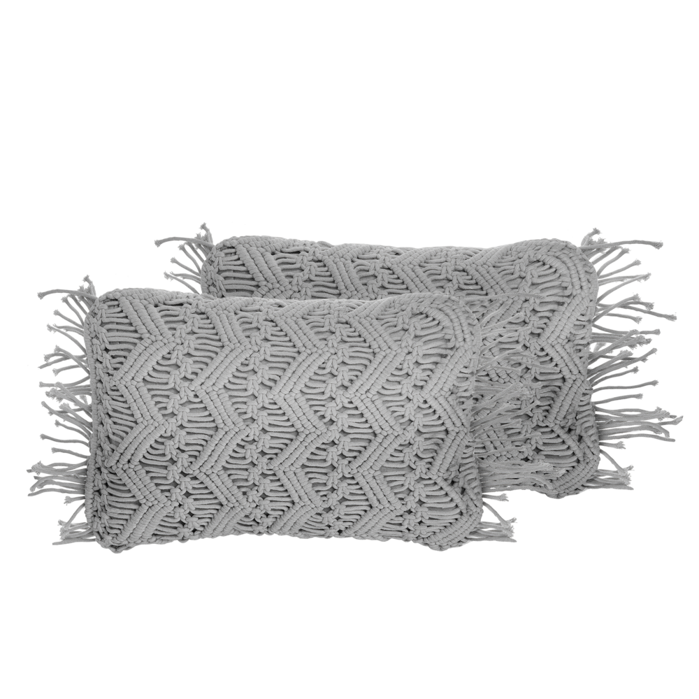 Set di 2 cuscini decorativi grigio cotone macramè 30 x 45 cm con nappe corda Boho Retro Decor accessori