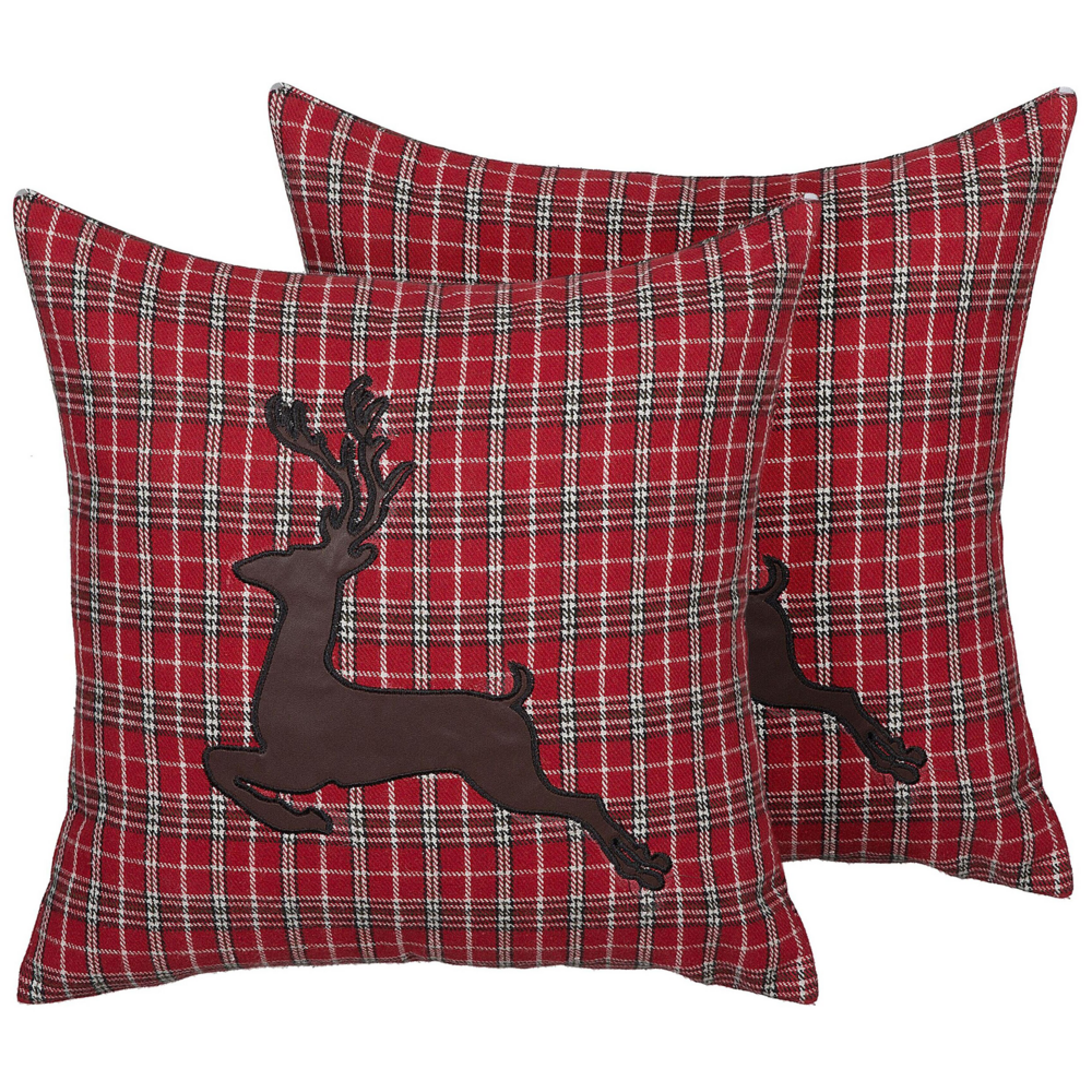 Set di 2 cuscini decorativi con stampa renna rossa 45 x 45 cm Modern Decor Accessori Natale