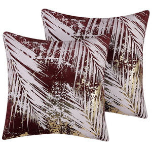 Set di 2 cuscini decorativi motivo foglia di palma bordeaux 45 x 45 cm motivo floreale stampa accessori arredamento glamour