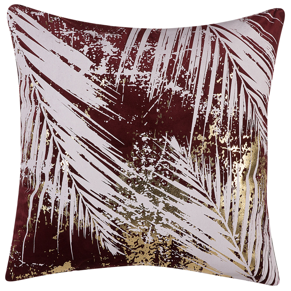 Set di 2 cuscini decorativi motivo foglia di palma bordeaux 45 x 45 cm motivo floreale stampa accessori arredamento glamour
