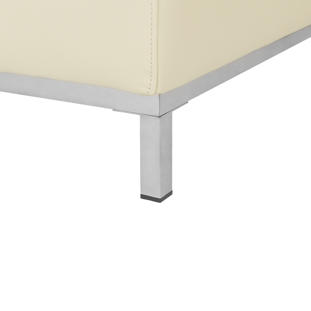 Pouf Beige Poggiapiedi Imbottito In Vera Pelle Rettangolare Minimalista Moderno