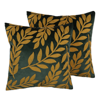 Set di 2 Cuscini Decorativi Velluto Verde Ricamato Motivo Foglia 45 x 45 cm Motivo Floreale Glamour Arredamento Retrò Accessori