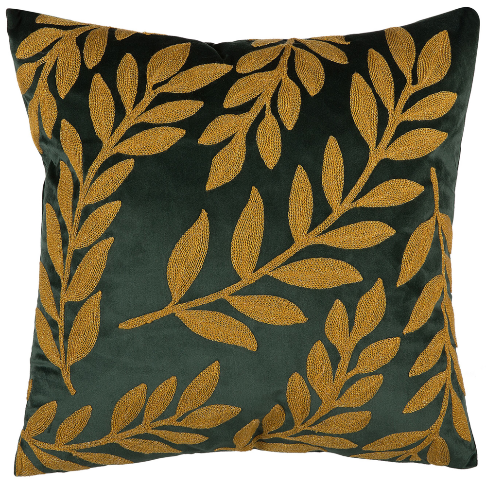 Set di 2 Cuscini Decorativi Velluto Verde Ricamato Motivo Foglia 45 x 45 cm Motivo Floreale Glamour Arredamento Retrò Accessori