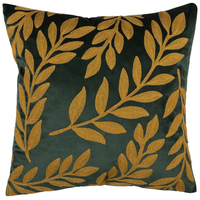 Set di 2 Cuscini Decorativi Velluto Verde Ricamato Motivo Foglia 45 x 45 cm Motivo Floreale Glamour Arredamento Retrò Accessori