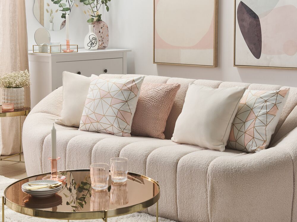 Set di 2 cuscini decorativi in cotone rosa motivo geometrico 45 x 45 cm Decor Accessori