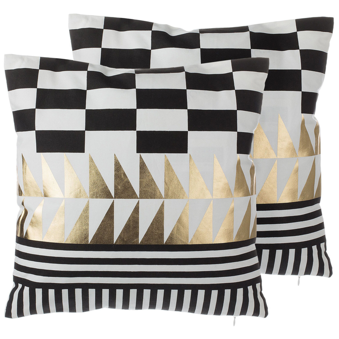 Set di 2 cuscini decorativi in cotone bianco e Nero motivo geometrico 45 x 45 cm Glamour