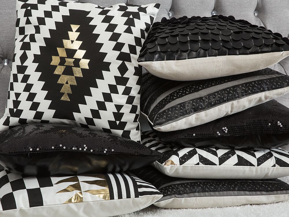 Set di 2 cuscini decorativi in cotone bianco e Nero motivo chevron 45 x 45 cm stampa geometrica glamour