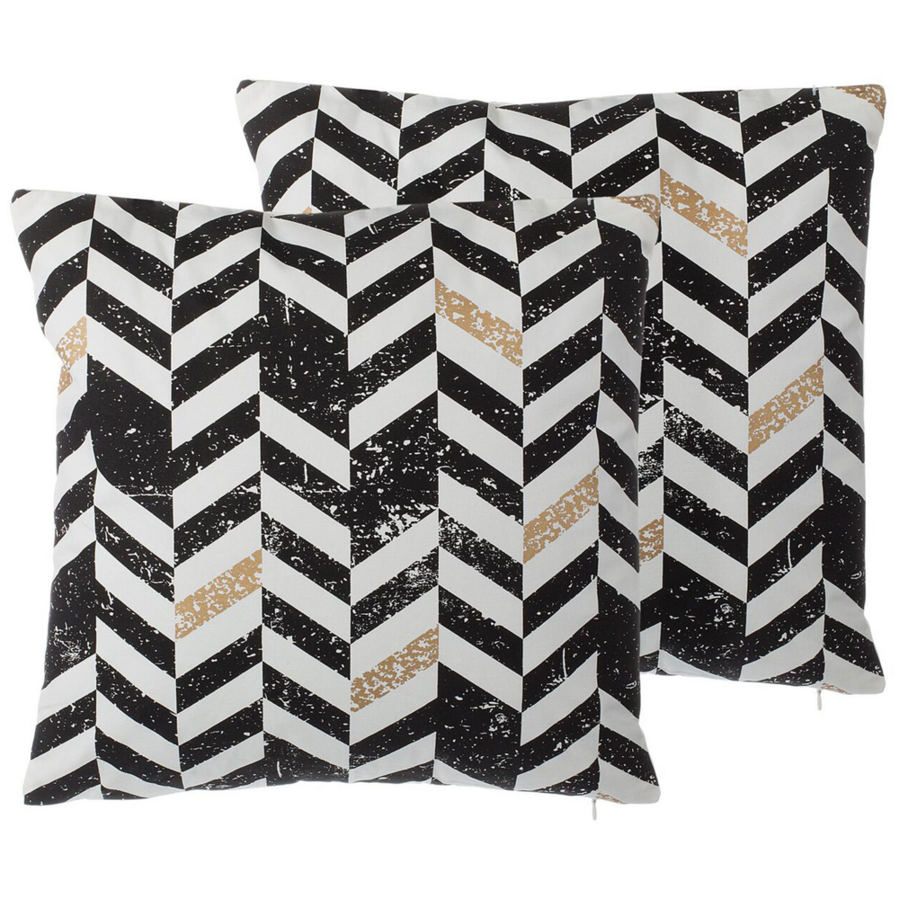 Set di 2 cuscini decorativi in cotone bianco e Nero motivo chevron 45 x 45 cm stampa geometrica glamour