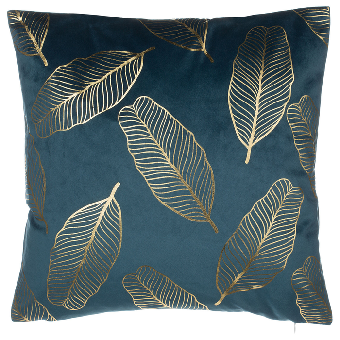 Set di 2 cuscini decorativi con motivo foglia di velluto blu 45 x 45 cm Accessori decorativi con stampa in lamina dorato