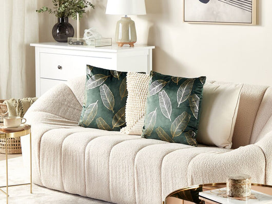 Set di 2 cuscini decorativi con motivo foglia di velluto verde 45 x 45 cm Accessori decorativi con stampa in lamina dorato