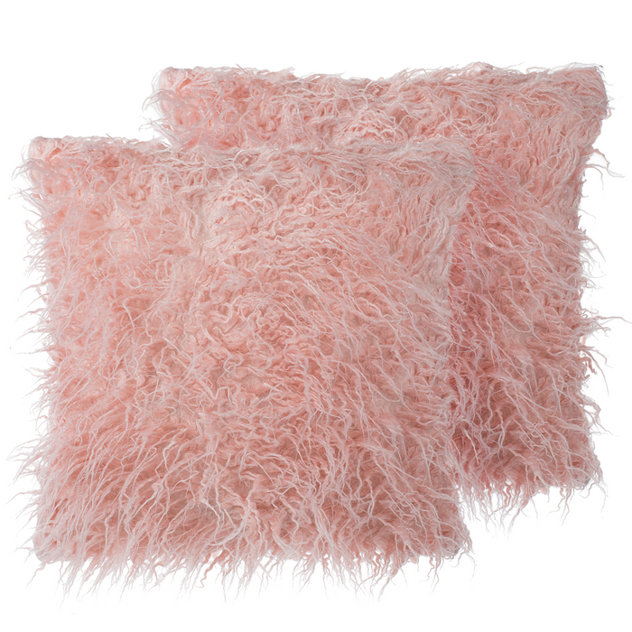 Set di 2 cuscini decorativi rosa in finta pelliccia Shaggy 45 x 45 cm