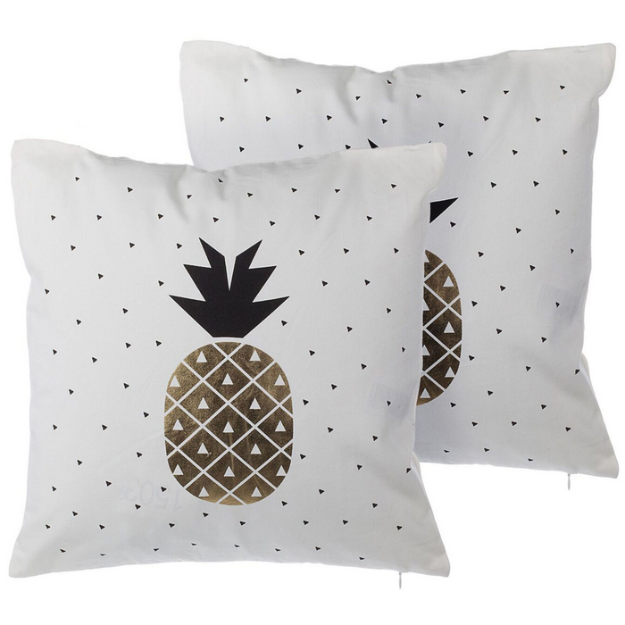 Set di 2 cuscini decorativi bianco ananas stampa dorato 45 x 45 cm accessori decorativi