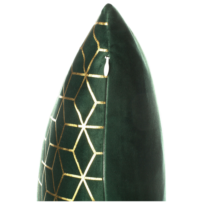 Set di 2 cuscini Decorativo Velluto Verde Motivo Cubo 45 x 45 cm Stampa Geometrica Lamina Moderno Glamour Decor Accessori