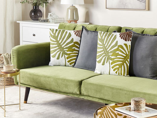 Set di 2 cuscini decorativi in cotone verde con motivo foglia 45 x 45 cm accessori decorativi con motivi tropicali ricamati
