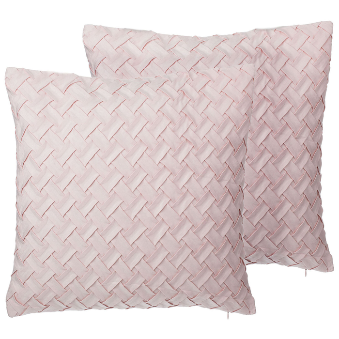 Set di 2 cuscini decorativi rosa finta pelle scamosciata trama reticolare 45 x 45 cm Moderno Glamour Decor accessori