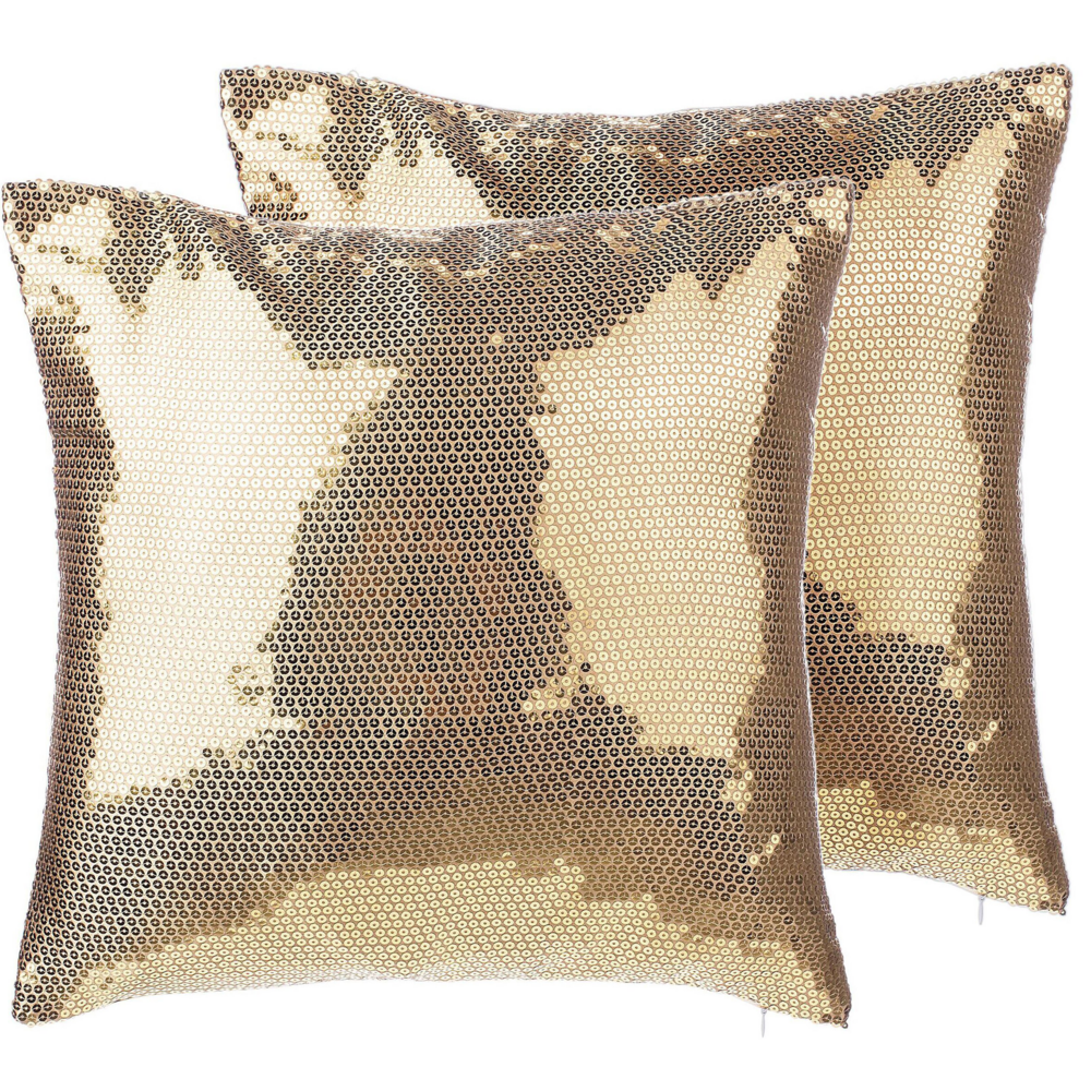 Set di 2 cuscini decorativi con paillettes dorate 45 x 45 cm Glitter