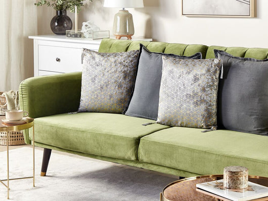 Set di 2 cuscini decorativi motivo cubo jacquard argento 45 x 45 cm con stampa geometrica nappe