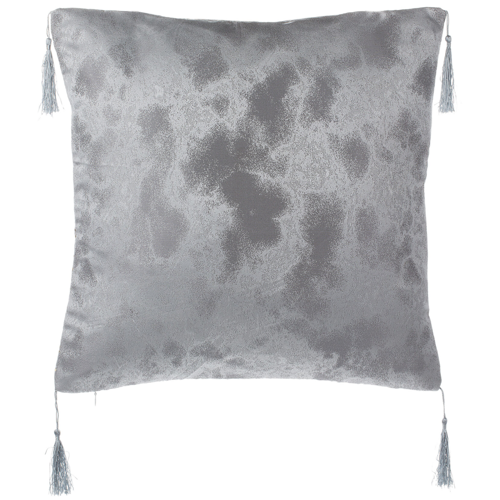 Set di 2 cuscini decorativi motivo cubo jacquard argento 45 x 45 cm con stampa geometrica nappe