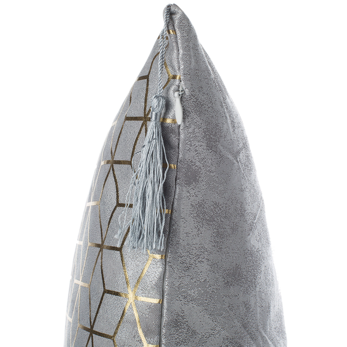 Set di 2 cuscini decorativi motivo cubo jacquard argento 45 x 45 cm con stampa geometrica nappe