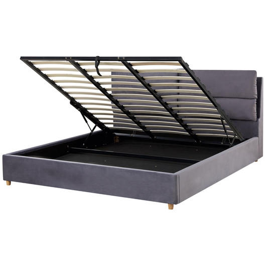 Letto matrimoniale con contenitore velluto grigio 180 x 200 cm