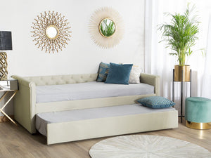 Divano Letto estraibile Rivestimento in tessuto beige Small Single Size Guest Underbed abbottonato