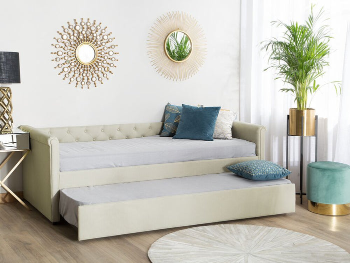 Divano Letto estraibile Rivestimento in tessuto beige Small Single Size Guest Underbed abbottonato